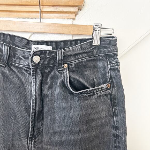 Zara High Waisted Black Wide Leg Jeans Frayed Hem Raw Edge Denim Size 8 - Picture 4 of 7